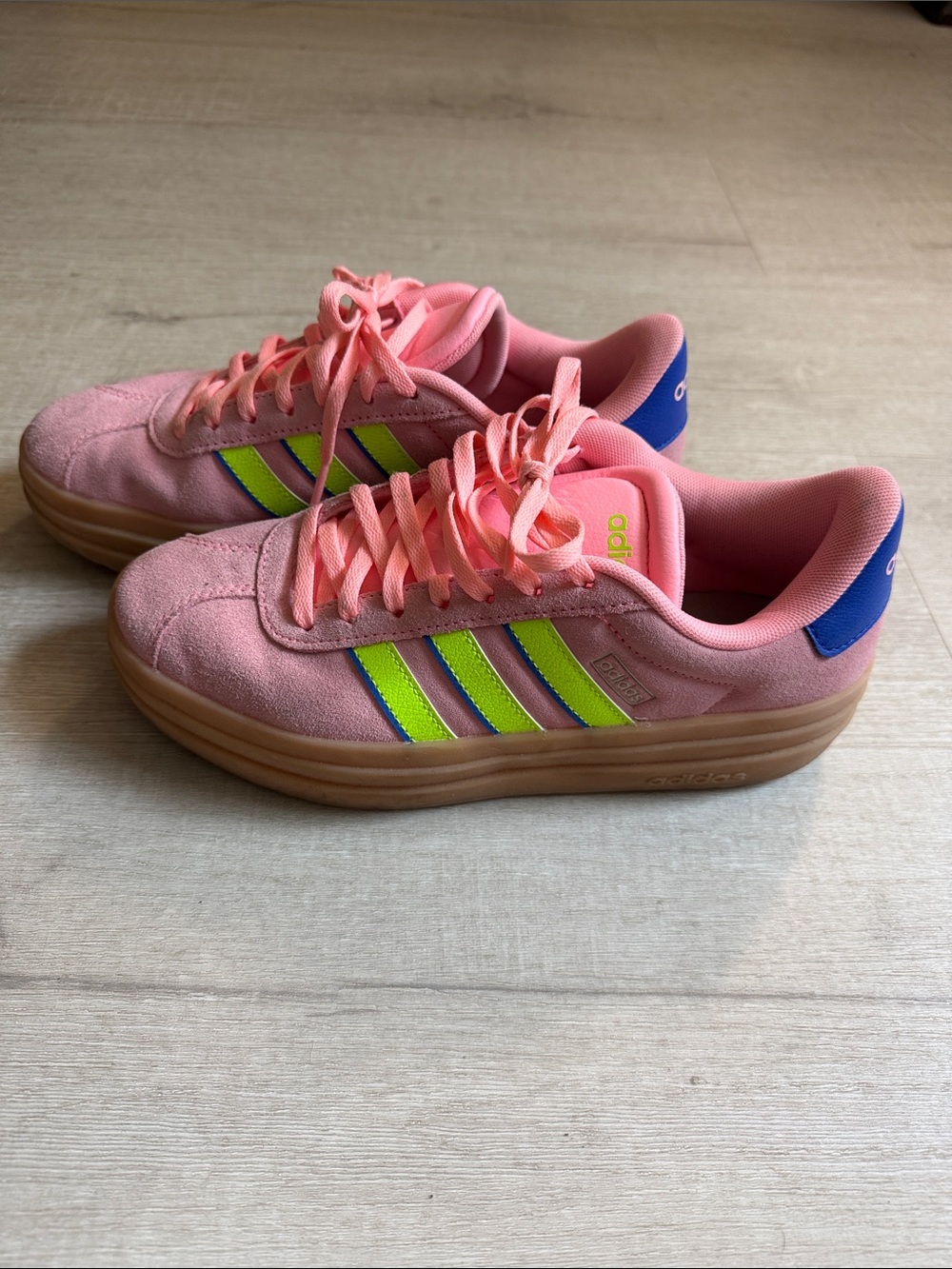adidas Pink Suede Sneakers with Neon Lime Stripes